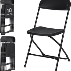 10 Pack Black Plastic Folding Chairs for Outside, Portable Stackable Commercial Metal Foldable Chairs with Steel Frame for Home Events Office Wedding Party, 350lbs Capacity