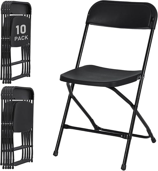 10 Pack Black Plastic Folding Chairs for Outside, Portable Stackable Commercial Metal Foldable Chairs with Steel Frame for Home Events Office Wedding Party, 350lbs Capacity
