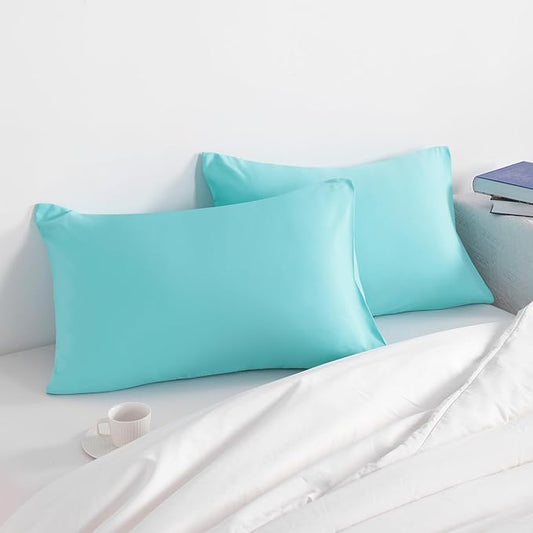 NTBAY Standard Pillow Cases Set of 2, 2 Pack Brushed Microfiber 20x26 Pillow Cases, Soft, Wrinkle, Fade, Stain Resistant Aqua Pillow Cases with Envelope Closure, 20x26 Inches, Aqua
