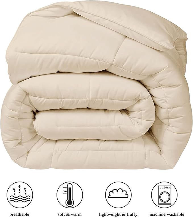 COHOME Quilted Full Size Comforter - All-Season Down Alternative Duvet Insert - Luxury Hotel Winter Warm Beige Comforter with Anti-Clump Tech & 8 Tabs- Reversible - Gift for Women & Men （82"x86"）