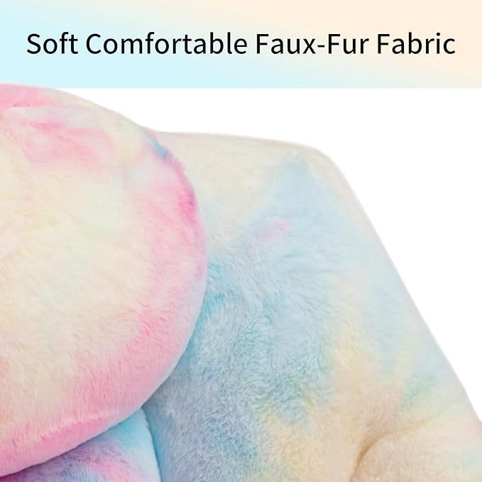 HollyHOME Lazy Chair with Foldable Ottoman, Accent Comfy Lounge Armchair and Folding Footrest Stool, Leisure Sofa Reading Chair and Footstool for Living Room, Bedroom, Dorm,Faux Fur Rainbow