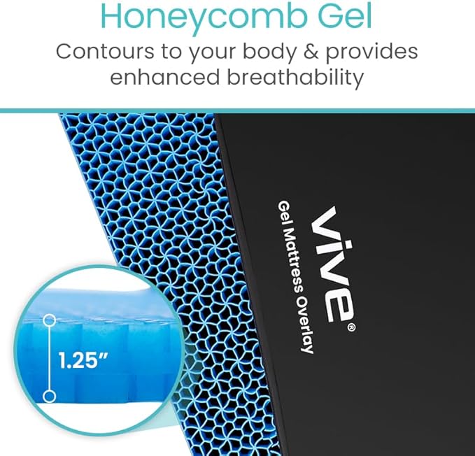 Vive Cooling Gel Mattress Topper - Honeycomb Gel Bed Pad for Hot Sleepers (Twin XL) - Ultimate Comfort and Support Mattress Topper for Twin Size Beds - Cooling, Pressure Relief