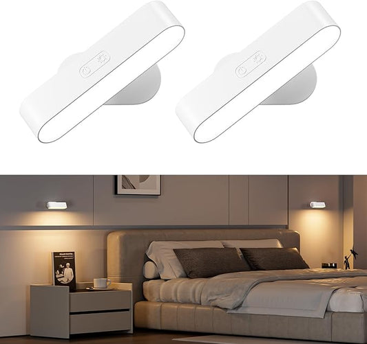Battery Operated Wall Sconces, Wireless LED Wall Sconce Set of Two, Rechargeable Wall Lights for Living Room, 5 Colors Dimmable Wall Lamps for Bedroom, White 2 Pack