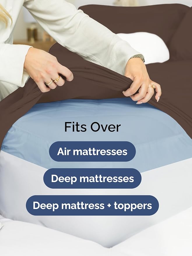 Extra Deep Pocket King Sheets - 4 Piece Breathable & Cooling Bed Sheets - Hotel Luxury Bed Sheet Set - Soft, Wrinkle Free & Comfy - Easily Fits Extra Deep Mattresses - Deep Pocket Brown Sheets Set