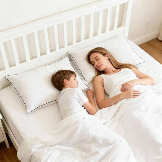 Thin Flat Bed Pillows King Size Set of 2 Pack for Sleeping, Squishy Fluffy Pillow for Stomach Back Sleeper, Hypoallergenic Machine Washable White Striped 20x36 inches