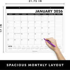 PAPERAGE 2026 Calendar, 12 Months (January 2026 - December 2026), Large (17 in x 22 in), Minimalist Wall and Desk Calendar with Monthly Views, Yearly Plans & Notes Section – Black