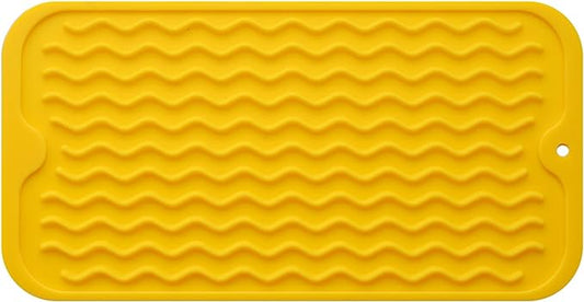 Silicone Dish Drying Mat for Multiple Usage,Easy clean,Eco-friendly,Heat-resistant Silicone Mat for Kitchen Counter or Sink,Refrigerator or Drawer Liner Yellow S 12 inches x 6 inches