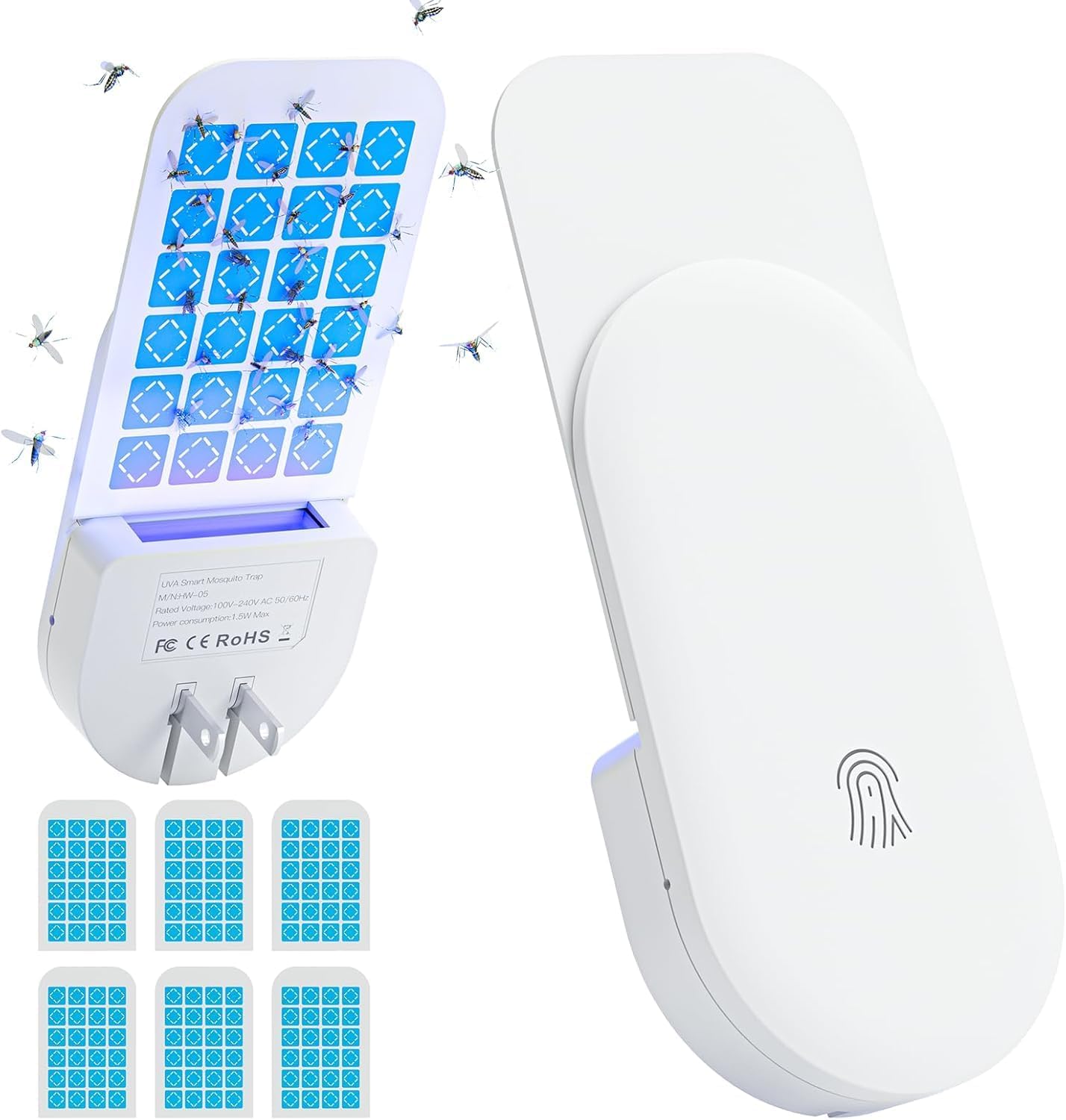 TIENBE Flying Insect Trap, 2 in 1 Indoor Plug-in Fruit Fly Trap, 1 Trap White and 6 Glue Cards, Fruit Fly Traps for Gnat, Moth, Mosquito, Suitable for Every Part of The Home Dormly
