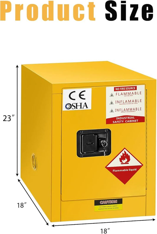 16-Gallon Flammable Storage Cabinet, 18"x18"x23" Galvanized Steel Safety Cabinet with Adjustable Shelf for Commercial, Industrial and Home Use,Yellow