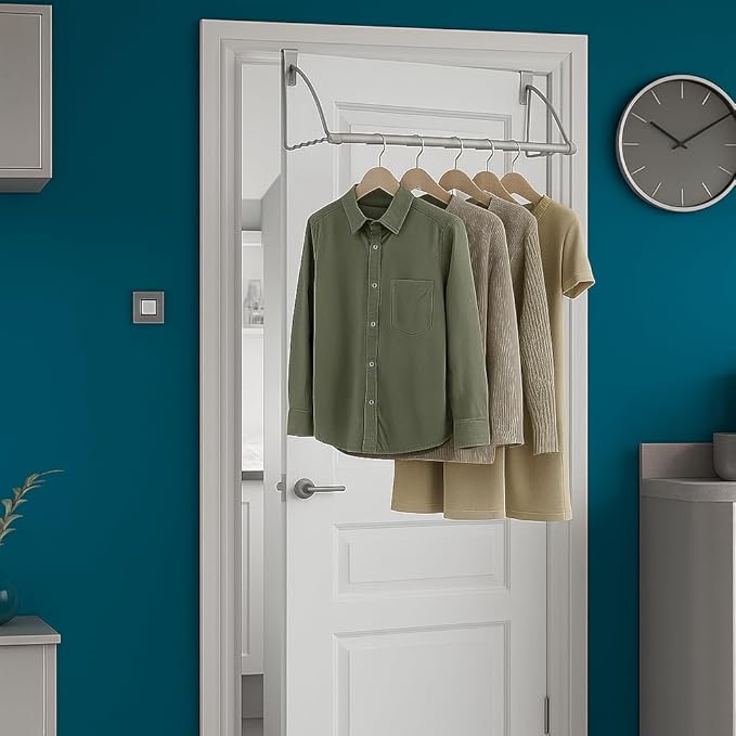 HOLDN’ STORAGE Over The Door Hanger - Door Rack Hangers for Clothes - Space Saving Designed for Bedroom & Bathroom - Ideal for Clothes & Towels - Drying Rack, Gray