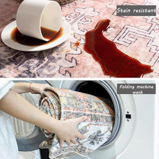 Area Rug 8x10 Washable Rug Brown Vintage Traditional Mat Distressed Indoor Foldable Thin Retro Accent Floral Non Slip Carpet Living Room Dining Room Office