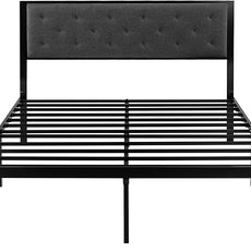 SHA CERLIN Full Size Metal Platform Bed Frame,Linen Upholstered Button Tufted Headboard, Mattress Foundation with 12.4” Under-Bed Storage, Noise-Free, Easy Assembly, No Box Spring Needed, Dark Grey