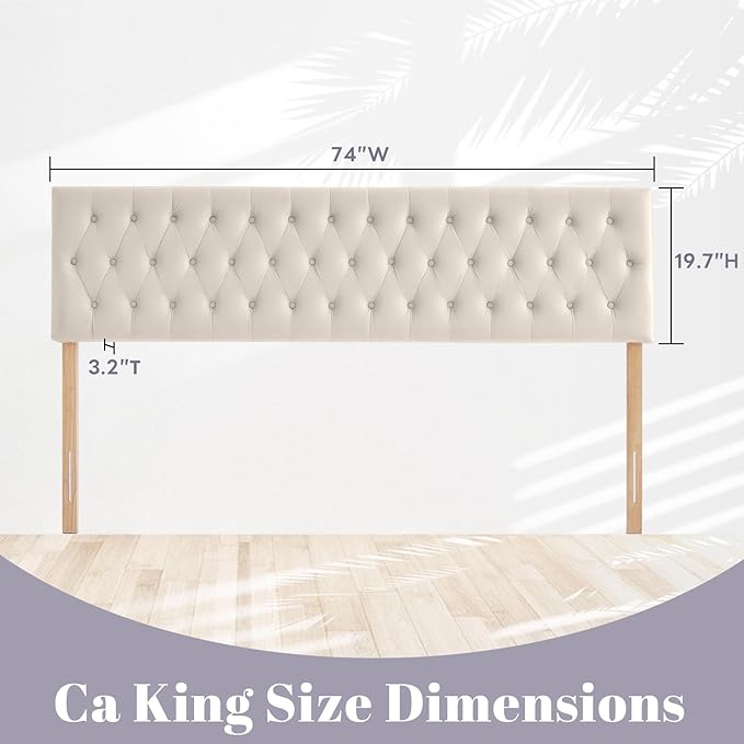 Kingfun Cal King Headboard only, Premium Velvet Upholstered Headboards in Modern Button Design, Tufted Bed Headboard, Adjustable Solid Wood Head Board (Beige)