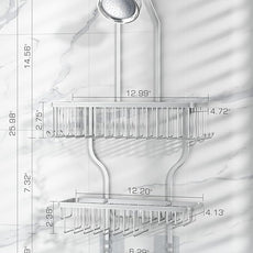 YASONIC Shower Caddy Hanging - Never Rust Shower Organizer - Aluminum Over The Head Caddy with 10 Hooks for Razor/Sponge - Rack with Soap Basket - Silver