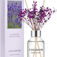 COCODOR Flower Reed Diffuser Set / 3.4oz / Garden Lavender/Scent Diffuser with Sticks Home Fragrance Reed Diffuser for Bathroom Shelf Decor