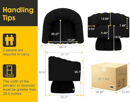 360 Degree Sherpa Swivel Cuddle Barrel Accent Sofa Chairs, Round Teddy Armchairs with Wide Upholstered, Furry Boucle Reading Chair for Living Room, Bedroom, Office, Waiting Rooms (Black)