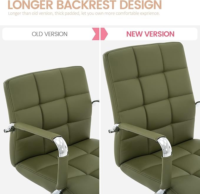 High Back Desk Chair, Modern PU Leather Home Office Task Chair with Arms, Adjustable Swivel Computer Executive Chair with Wheels (Olive Green)