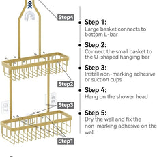 YASONIC Shower Caddy Hanging, Never Rust Shower Organizer Hanging, Aluminum Shower Racks for Inside Shower with Hooks for Razor, Bathroom Organizers and Storage with Soap Holder, Gold