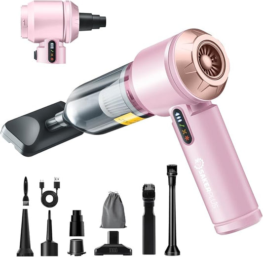 17500Pa Cordless Handheld Car Vacuum 4-in-1 Mini Vacuum Cleaner with LED Display 40min Runtime Multi Nozzles Rechargeable and Portable for Home,Office,Outdoor (Pink)