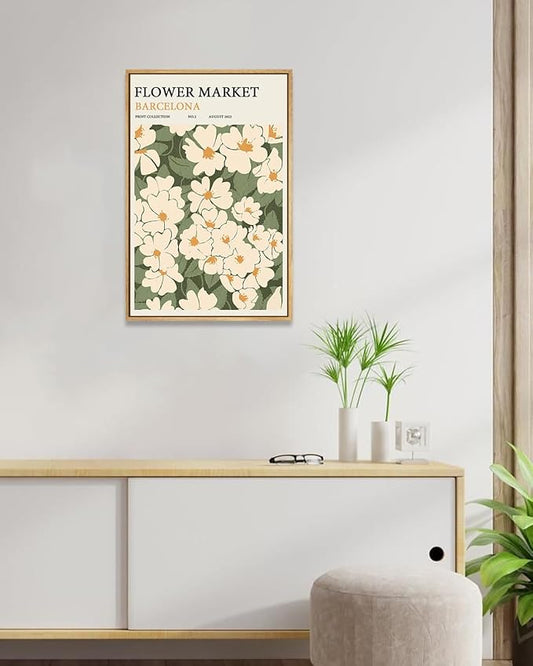 Zzuyi Framed Flower Market Wall Art,Green And White Fresh Art Print for Bathroom, Bed Room, Office Home Decoration Gift- 12"x 16"