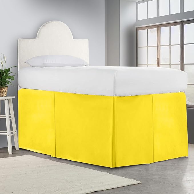 600TC -Dorm Bed Skirt - Split Corner Tailored Dorm Sized Bed Skirt - Dorm Room Essentials - Dorm Bed Skirt 100% Egyptian Cotton - Dorm Décor Bed Skirt Twin XL - 36" Drop (Yellow, Solid)