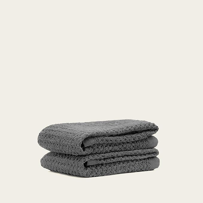 Italic Sedona Waffle Hand Towels – 410 GSM 100% Cotton, Set of 2, Lightweight, Quick-Drying & Textured Towels (Charcoal)