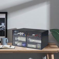 Desk Organizer with Drawer, Desk Storage Box, Plastic Office Stationery Supplies Organizers, Desktop Organizer for Office School Home (3 drawer, Black)