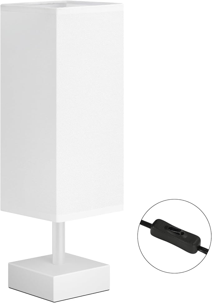 aooshine White Small Table Lamp - Bedside Lamp for Bedroom, Minimalist Nightstand Lamp with Square Fabric Shade, Desk Lamp for Kids Room Dorm