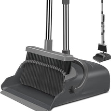 kelamayi Broom and Dustpan Set for Home, Office, Indoor&Outdoor Sweeping, Stand Up Broom and Dustpan (Black&Gray)