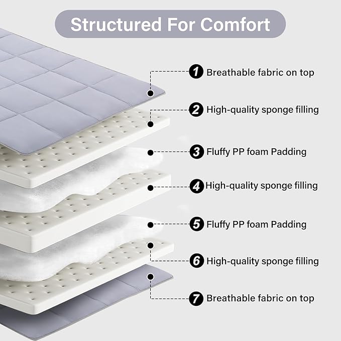 Tiita Floor Mattress Memory Foam Mattress Topper, 4" Thicken Futon Mattress with Storage Bag and 2 Straps, Portable Roll Up Travel Car Camping Mattress Sleeping Pad Full Size, Grey