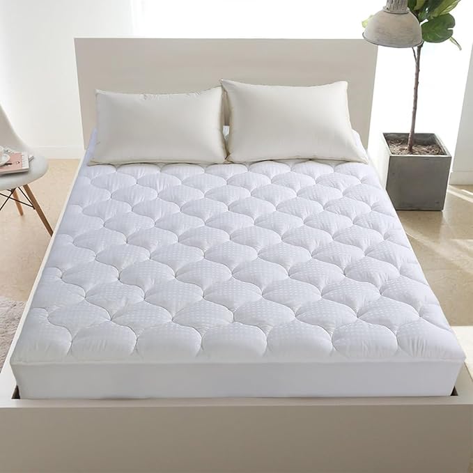 LEISURE TOWN Twin XL Mattress Pad Fitted Quilted Cotton Mattress Cover Cooling Soft Pillow Top Mattress Topper with Down Alternative Filling Mattress Protector with 8-21 Deep Pocket (39x80 White)