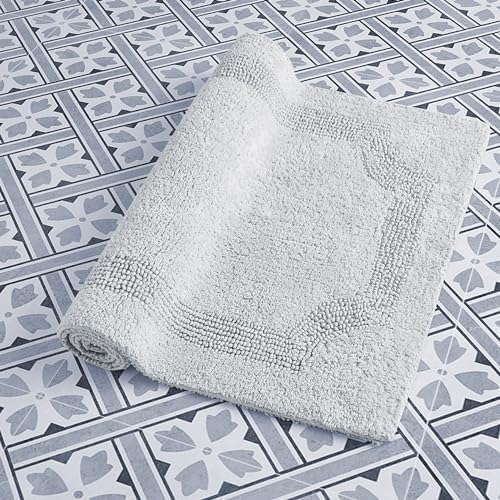 Laura Ashley - Reversible Cotton Bath Mat, Premium Bathroom Décor, Machine Washable Bathroom Rug, Highly Absorbent, 17"x24"/20"x32" 2-Piece Set, Light Grey