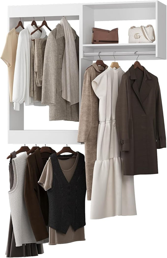 Modular Closet Organizer - 55" White Wood Tower for Walk In Closets, Wall Mounted Wardrobe Organizer Kit