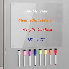 Acrylic Magnetic Dry Erase Board for Fridge, Clear Whiteboard for Refrigerator, Notepad Memo to Do/Grocery List White Board, w/ 8 Colors Markers, 15