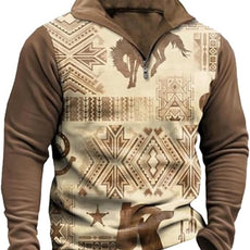 Western Sweatshirts for Men Aztec Cowboy Vintage Graphic Fleece Hoodie Mens Quarter Zip Pullover Country Jacket