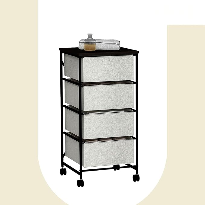 Small Cabinet with Drawers Rolling 4 Drawer Mobile File Cabinet for Home Office Storage and Organization, Fabric Vertical Under Desk Storage for A4/Letter Files(