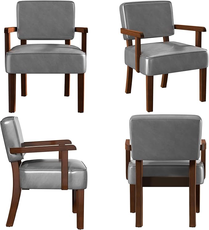 Accent Chair, PU Leather Oversized Living Room Chairs with Soft Seat and Armrests, Armchair for Bedroom, Dinning, Reading and Waiting Rooms (Leather Gray)