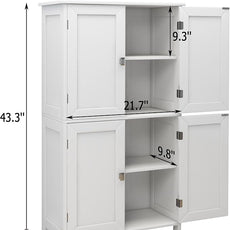 TaoHFE 2 Tier White Bathroom Storage Cabinet,Wood Bathroom Cabinets Freestanding with 4 Door Organizers Storages with Adjustable Shelves, Storage Cabinet for Living Room,Laundry Room,White