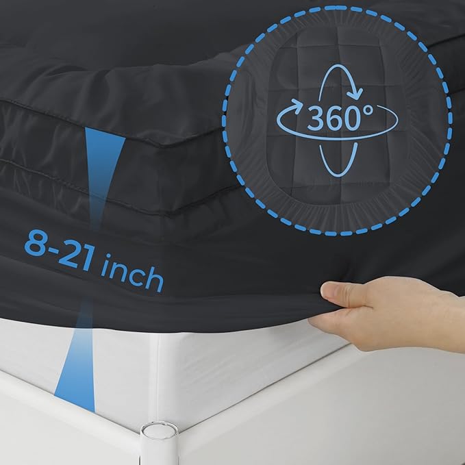 YUGYVOB Twin XL Mattress Topper - 800GSM Extra Thick Cooling & Breathable Mattress Pad with Deep Pocket 8"-21" & Soft Down Alternative Filling, Grey