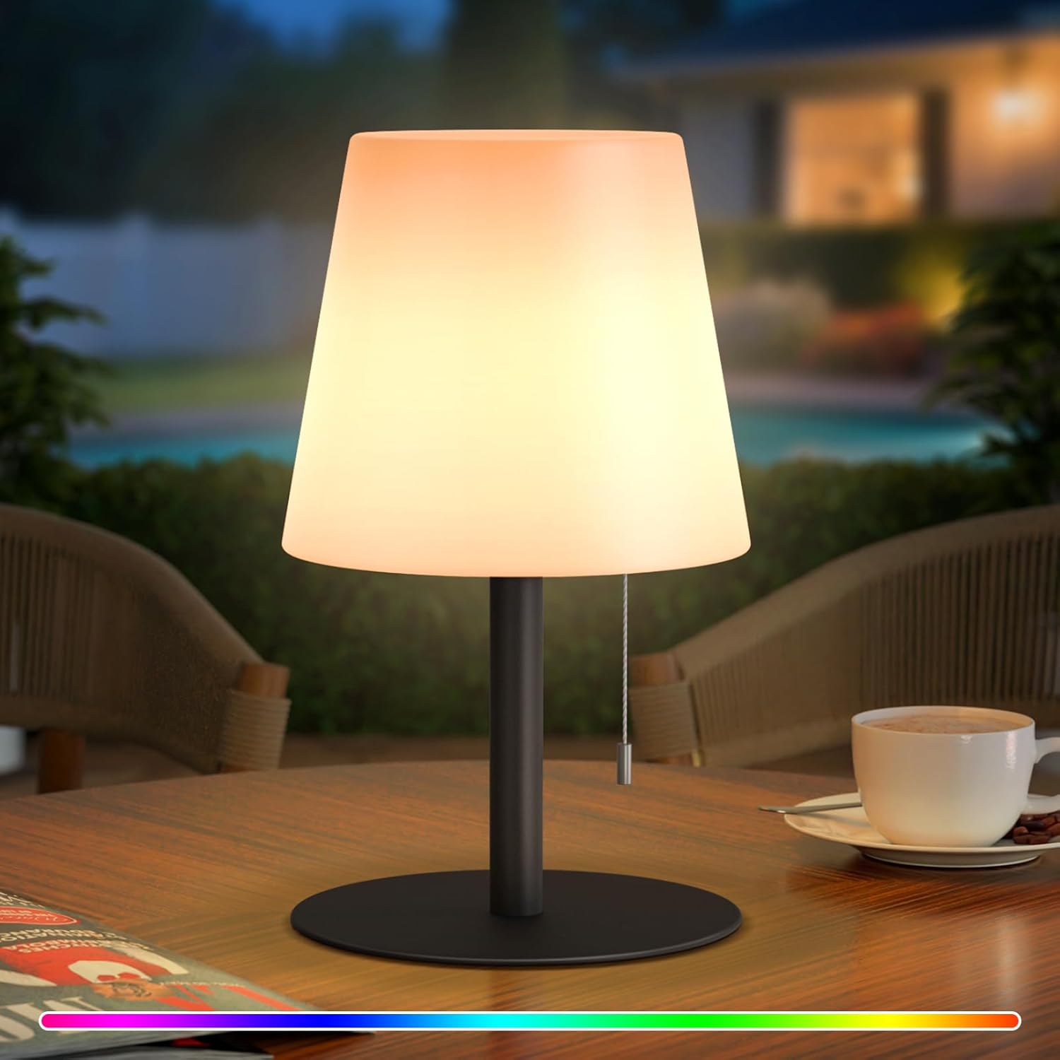 uuffoo Shower Lamp Waterproof Shower Light Warm White & RGB Dimmable Rechargeable Table Lamp Cordless Night Light for Bathroom, Dining Room, Patio H9.8in, D6.3in (Black)
