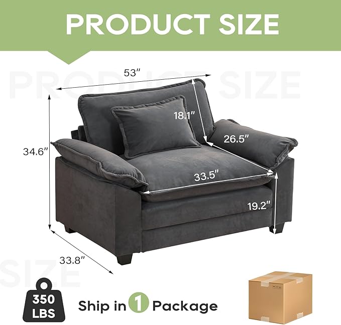 Modular Sectional Sofa, Comfy Cloud Couch Sectional Sofa, Velvet Sofa Sleeper Deep Seat Sofa with Throw Pillows for Living Room (Blue Gray, 53"- Single Seat)