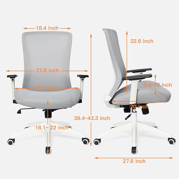 Heavy Duty Big and Tall Office Chair 400lb for Heavy People, Ergonomic Wide Desk Chair White Mesh Office Chair with Lumbar Support, Adjustable Height and Armrests