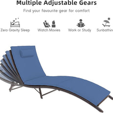 Patio Chaise Lounge Set 3 Pieces Pool Lounge Chairs,Cushioned Outdoor Folding Lounge Chair w/Rattan Adjustable Backrest for Poolside Porch,Folding Table Included,NavyBlue