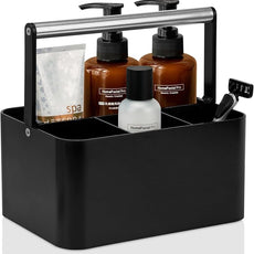 Black Shower Caddy Portable: Plastic Bathroom Caddy Countertop,Cleaning Caddy Organizer with Handle,Utility Hard Shower Basket Storage Tote for Toiletry,College Dorm Room Essential for Guys/Men