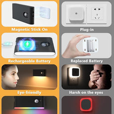 WILLED Stair Lights Indoor Rechargeable,RGB & Warm White Color Changing Night Light,Wireless Motion Sensor Lights Indoor for Stair,Bathroom,Hallway,Kitchen,Closet,Cabinet,Bedroom,Kids' Room