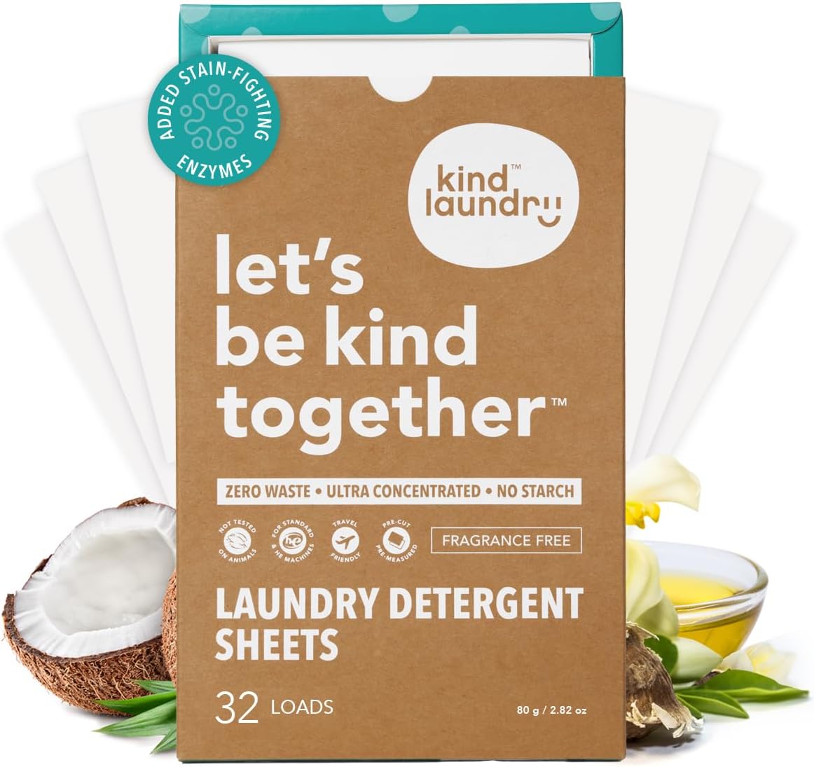 Kind Laundry Detergent Sheets – 32 Loads Ocean Breeze, EWG Verified, No Residue After Wash, Eco Plastic-Free Liquidless Laundry Soap, Non-Toxic Formula, for Sensitive Skin, Travel & Dorm Friendly