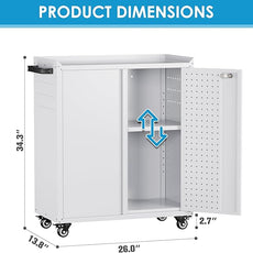 SUXXAN Metal Storage Cabinet with 2 Doors and 4 Hooks,34
