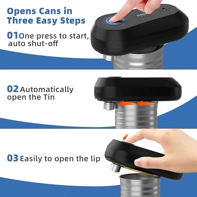 Auto Electric Can Opener, Rechargeable Can Openers for Seniors & Arthritis, One-Touch Automatic Can Opener, Hands-Free, Smooth Edge, Compact, Cordless, Food-Safe Kitchen Gadgets