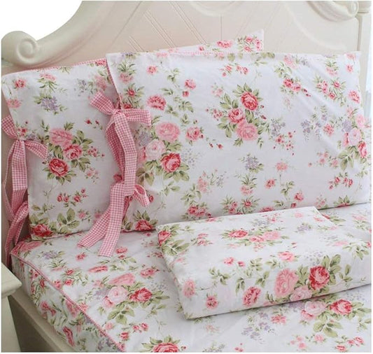 FADFAY Bed Sheets Pink Rose Floral Print Bed Sheet Set 4-Piece Full Size