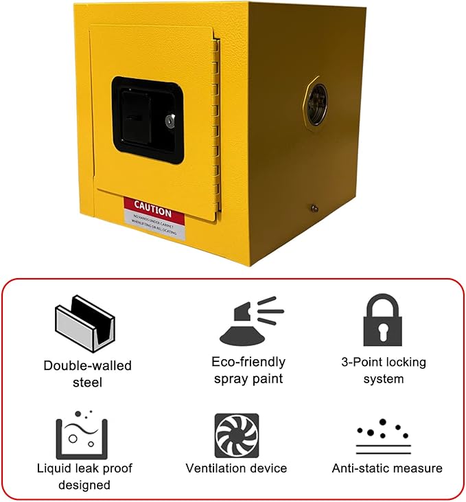 koxuyim Hazardous Storage Cabinets, Industry Safety Cabinet, Explosion Proof Cabinet Dangerous Goods Storage, Ultimate Safety Fireproof Hazardous Material Safety Box 13" D x 13" W x 13" H